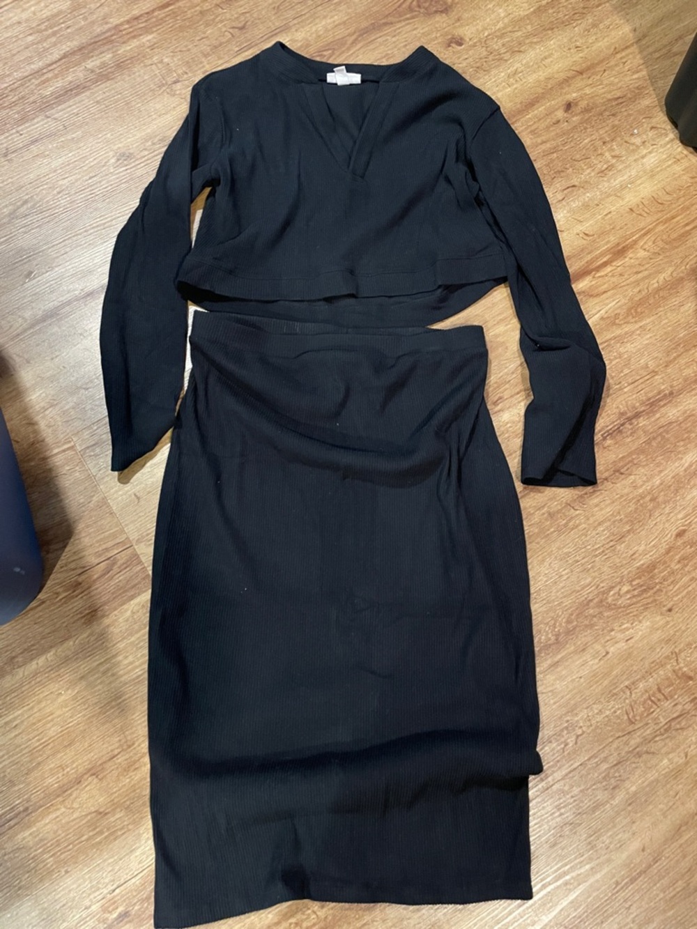 Maternity Black Ribbed Two-Piece Dress Set
